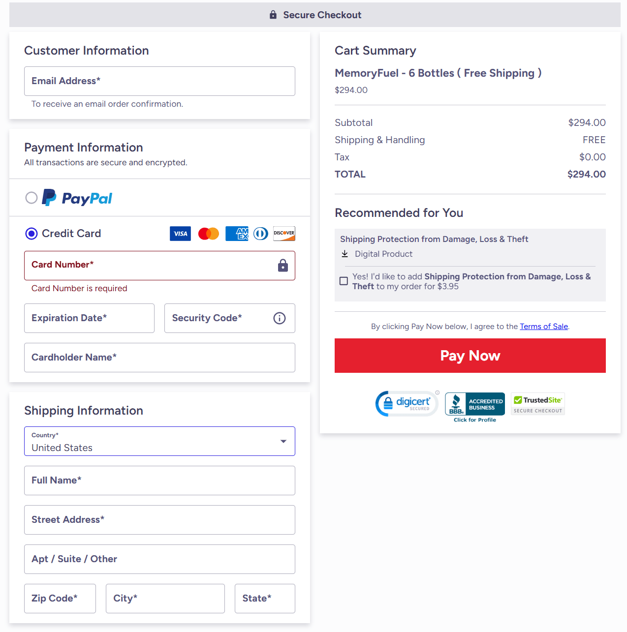 MemoryFuel Order Form